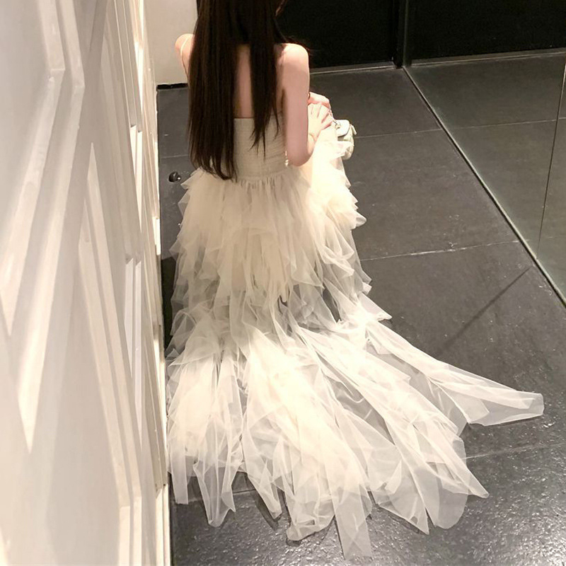 Šaty bez rukávov inšpirované Francúzskom, elegantné luxusné dlhé letné šaty s nepravidelným tylom, princezné šaty