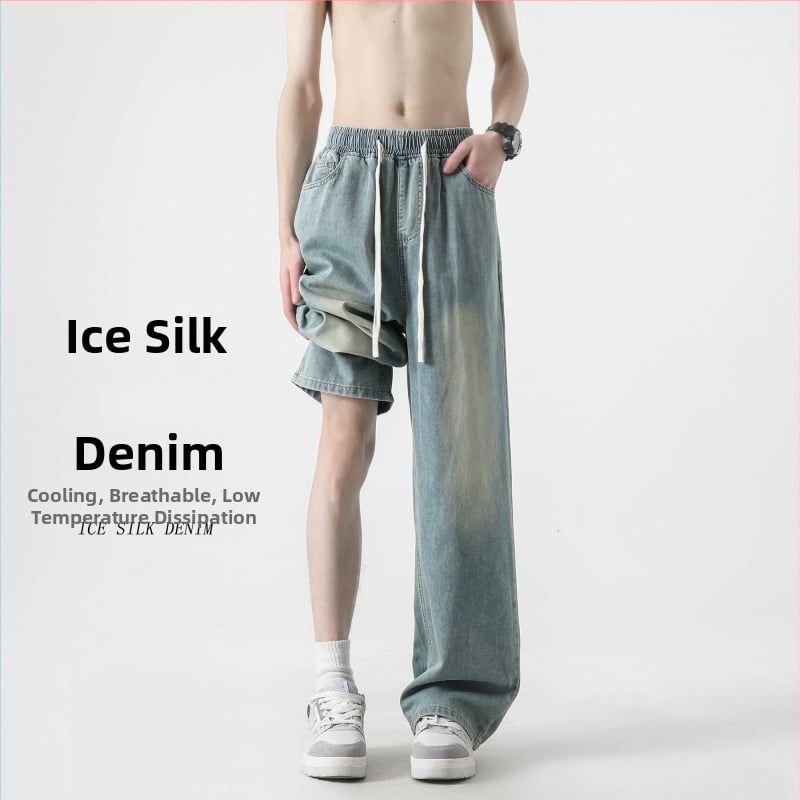 Pánske džínsy Ice Silk z Lyocell denimu, ľahké letné, voľný rovný strih, 2025 nový model