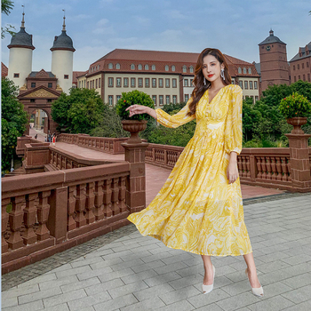 2024 jar-leto dlhé šaty z chiffon s kvetinovým vzorom, elegantný francúzsky inšpirovaný ľahký luxus, F836