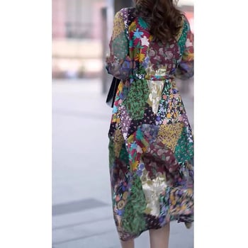 Elegantné šaty s kvetinovým vzorom a V výstrihom, balónové rukávy, letný retro štýl, jemný luxus