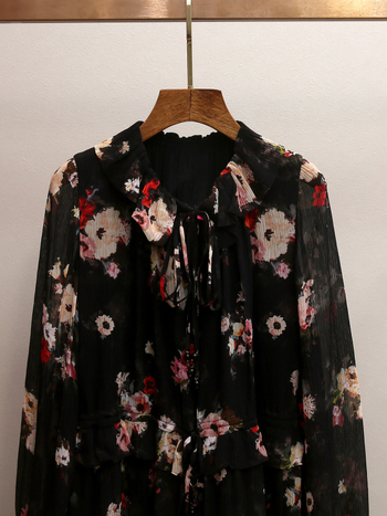 Dámske midi šaty s kvetinovým vzorom, elegantný dizajn, polyester, A-líniový strih
