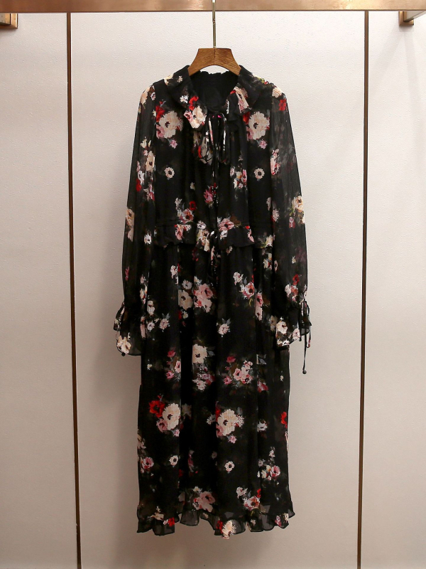 Dámske midi šaty s kvetinovým vzorom, elegantný dizajn, polyester, A-líniový strih