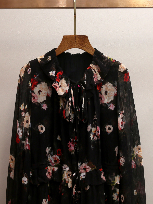 Dámske midi šaty s kvetinovým vzorom, elegantný dizajn, polyester, A-líniový strih