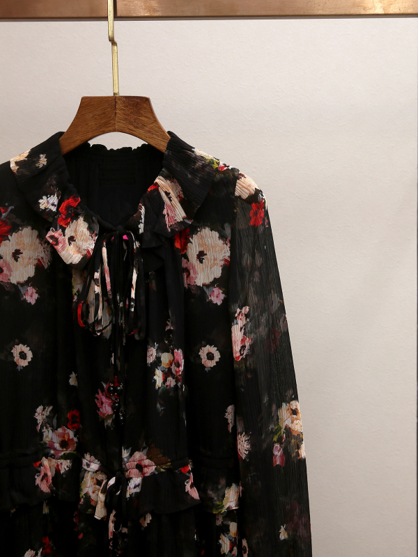 Dámske midi šaty s kvetinovým vzorom, elegantný dizajn, polyester, A-líniový strih