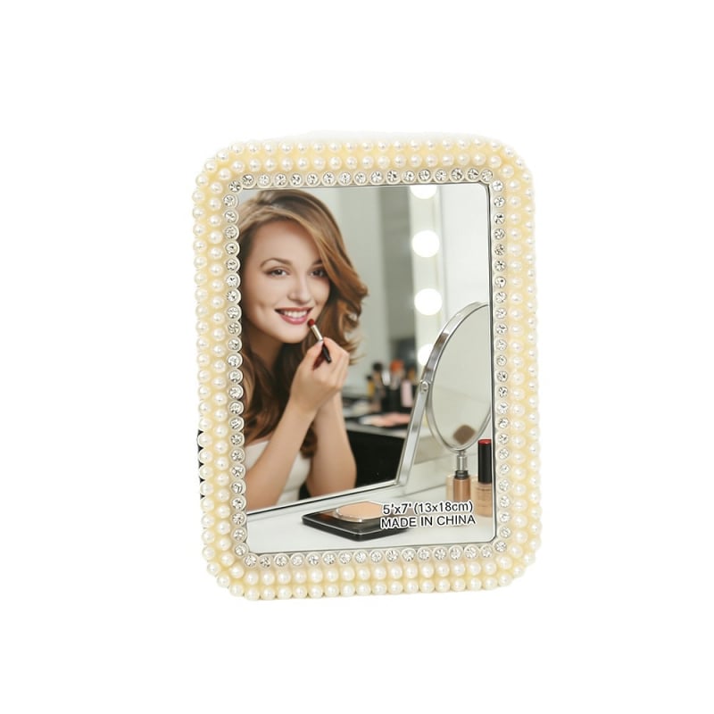 Oglindă de make-up cu perle și suprafață HD, pentru masă de toaletă din dormitor
