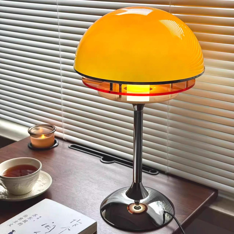 Maillard oranžová stolná lampa v stredovekom štýle – ambientné retro svetlo do spálne a do obývačky, Bauhaus inšpirovaný dizajn