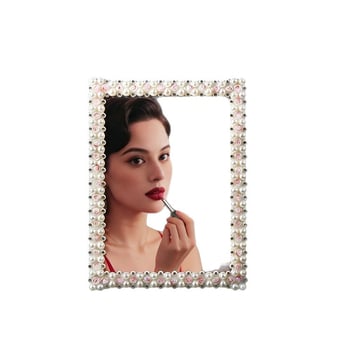 Oglindă de machiaj cu perle și diamante pentru birou, oglindă de masă decorativă pentru dormitor