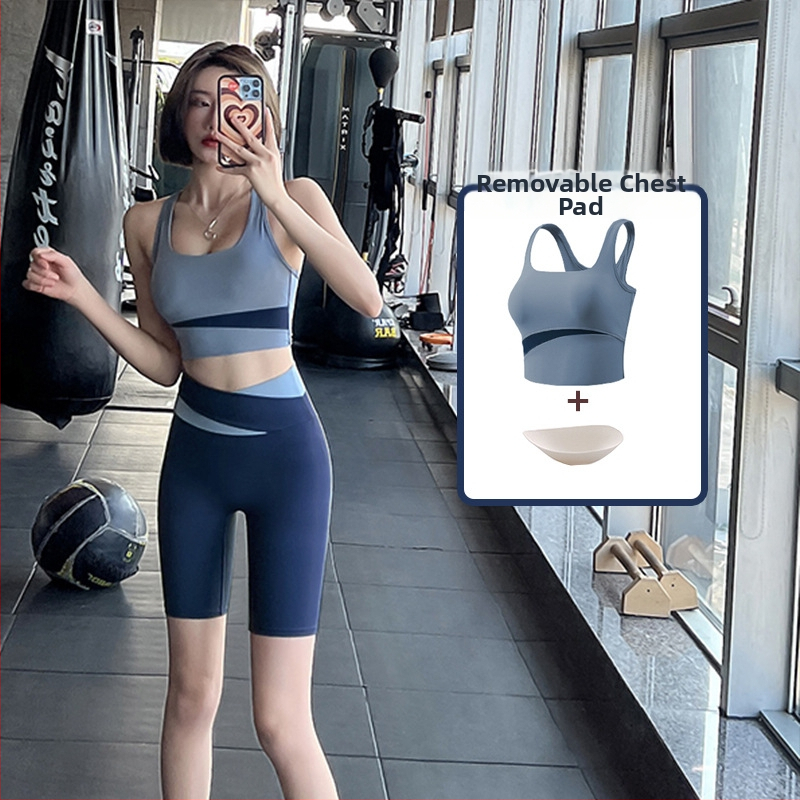 Dámska sada na vysokointenzívny tréning a jógu, bez rukávov, top s integrovanou podprsenkou a šortkami, plus veľkosť, zmes polyester-elastán