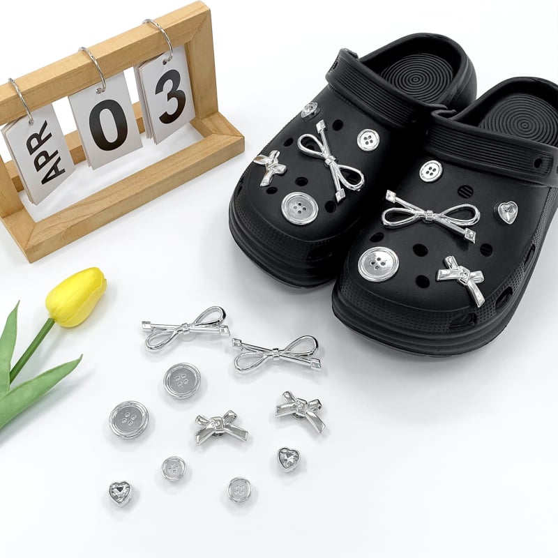 Nr-0022: 26 нови аксесоари за Crocs обувки с изискан стил, подходящи за Crocs копчета, сребърни пеперудени украси за обувки