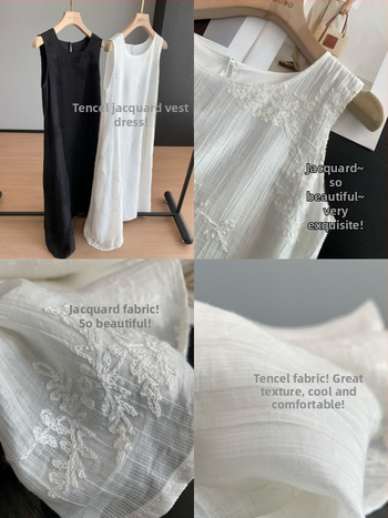 Voľné letné šaty bez rukávov s A-líniou, jacquard Tencel, Mori štýl, pre ženy MA0201