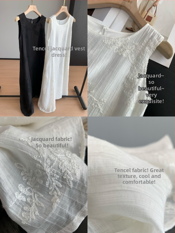 Voľné letné šaty bez rukávov s A-líniou, jacquard Tencel, Mori štýl, pre ženy MA0201