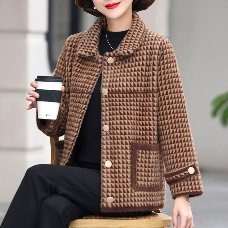 Ženska kratka jakna od mink velura, jesen/zima 2025, novi stil, elegantan gradski komad s uzorkom houndstooth