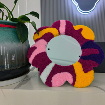 Oglindă de machiaj din catifea tufată, cu broderie florală, stil Instagram, decor de masă