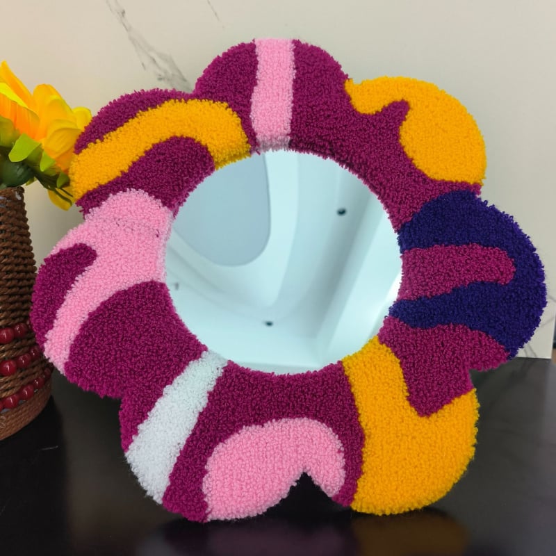 Oglindă de machiaj din catifea tufată, cu broderie florală, stil Instagram, decor de masă