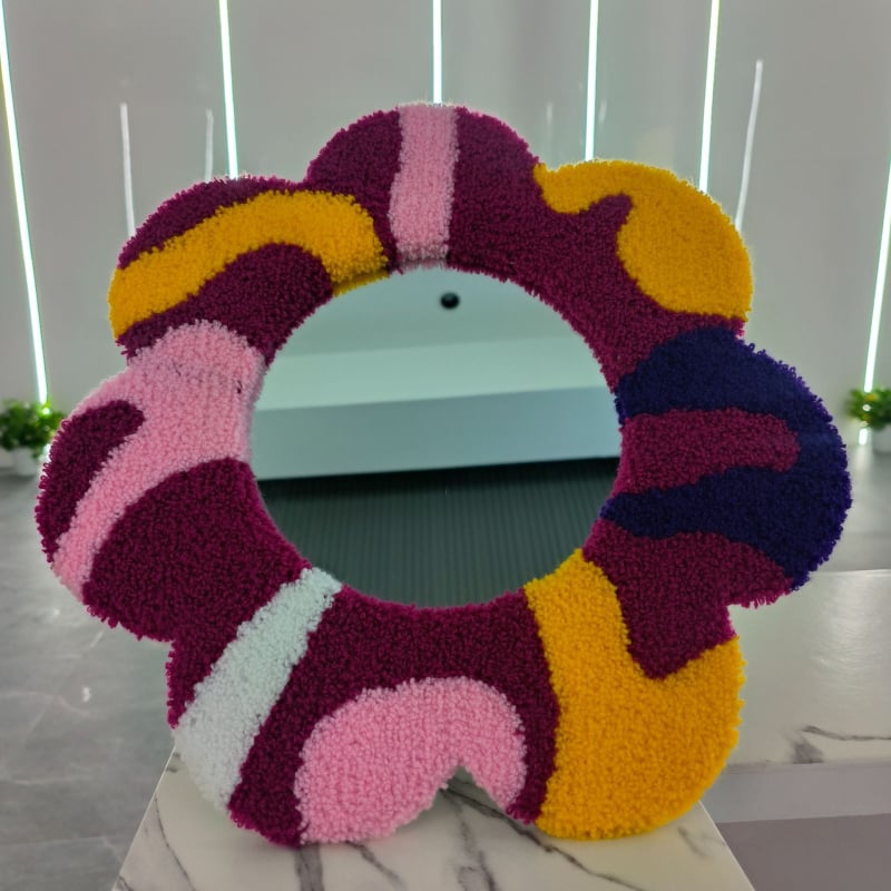 Oglindă de machiaj din catifea tufată, cu broderie florală, stil Instagram, decor de masă