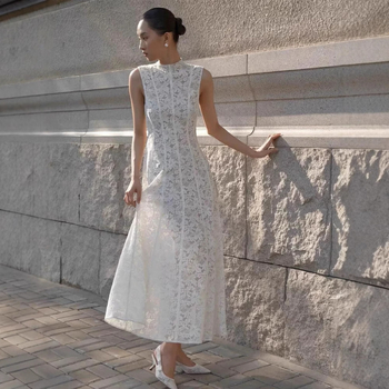 Duga haljina za djeverušu s čipkom i patchworkom, europskog stila, elegantna i ženska, model 2037