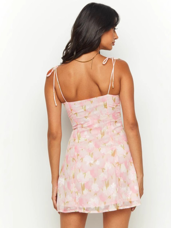 Φόρεμα από chiffon με εκτύπωση, τιράντες, κοντή Α-γραμμή, βραδινό/καλοκαιρινό φόρεμα
