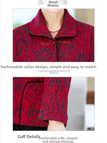 Vyšívaný top s golierom pre staršie ženy – jeseň/zima, hrubý materiál, etnický štýl, voľný strih