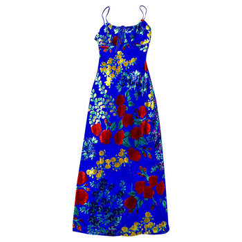 Μπλε βελούδινο φόρεμα με floral burnout, διάτρητο σχέδιο, ανοιχτή πλάτη, λεπτές τιράντες, ρετρό στυλ Χονγκ Κονγκ