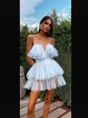 Φόρεμα chiffon με τιράντες, κομψό βραδινό φόρεμα με φούστα σε στυλ cake για το καλοκαίρι