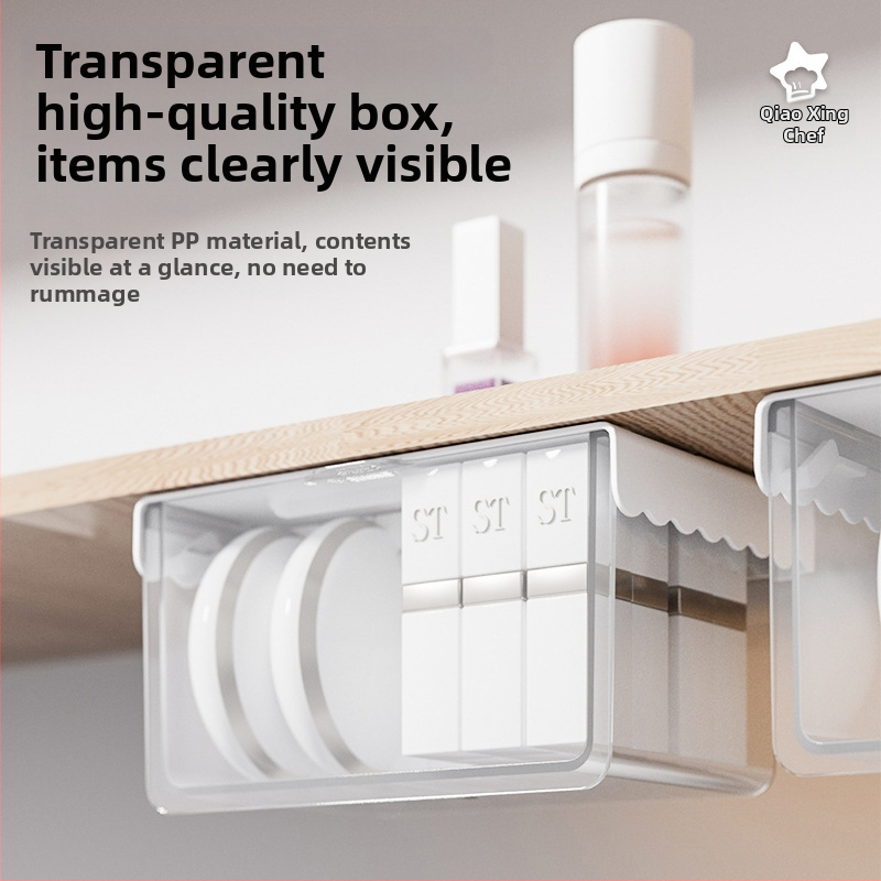 Zásuvkový úložný box pod zrkadlo do kúpeľne, priehľadný organizér na kozmetiku, tampóny na odlíčenie, rúž, vatové tyčinky