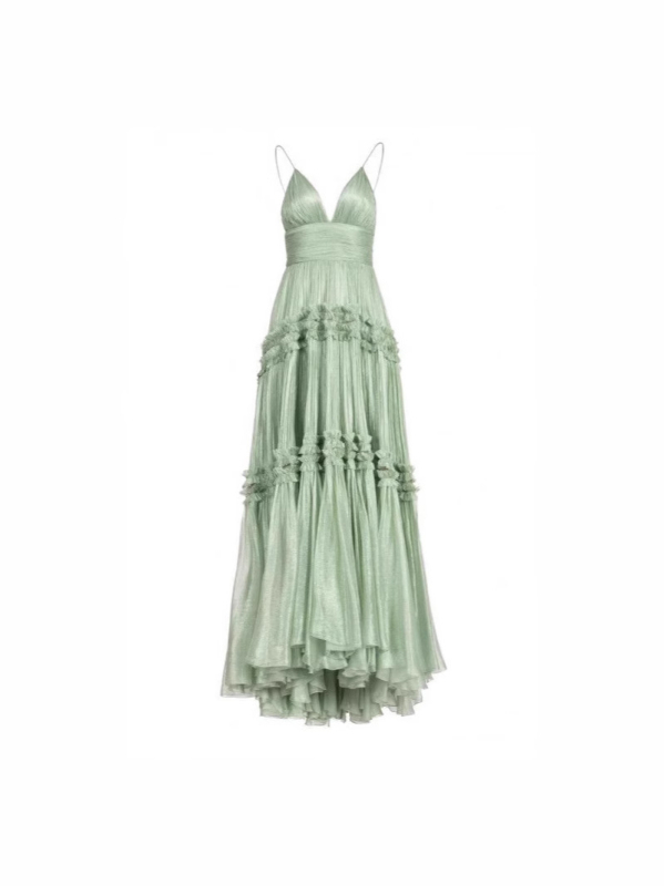 Γυναικεία θερινή chiffon φόρεμα με τιράντες, φούστα υψηλής μέσης τύπου cake, κομψό βραδινό φόρεμα