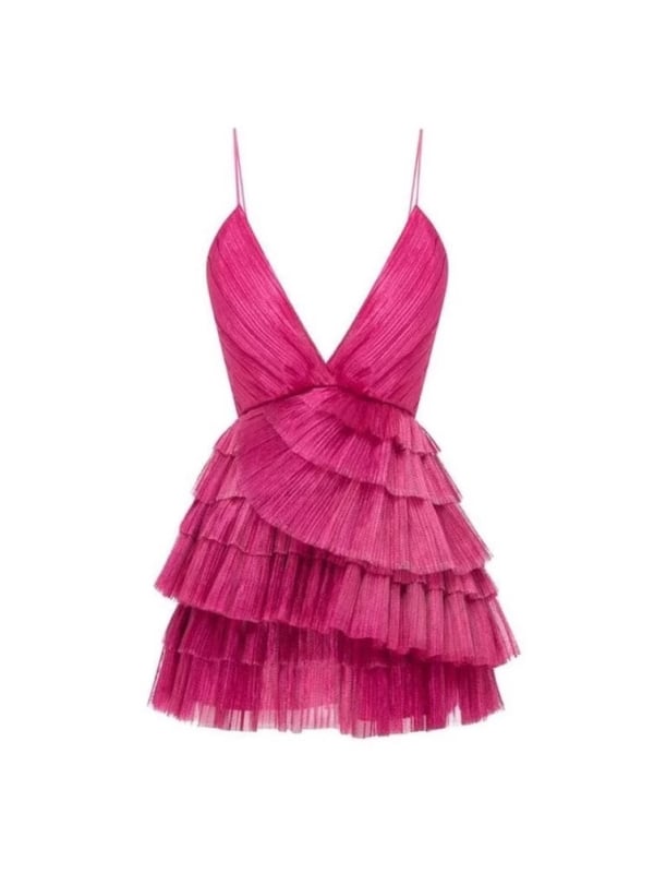 Γυναικεία θερινή chiffon φόρεμα με τιράντες, φούστα υψηλής μέσης τύπου cake, κομψό βραδινό φόρεμα