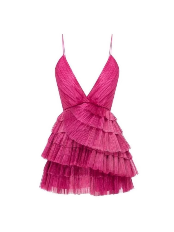 Γυναικεία θερινή chiffon φόρεμα με τιράντες, φούστα υψηλής μέσης τύπου cake, κομψό βραδινό φόρεμα