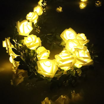 LED φωτεινή αλυσίδα με πράσινα φύλλα και τριαντάφυλλα, Χριστουγεννιάτικη DIY γιρλάντα, θήκη μπαταρίας, USB και ηλιακή ενέργεια
