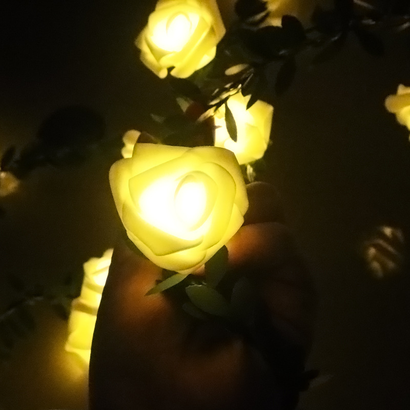 LED φωτεινή αλυσίδα με πράσινα φύλλα και τριαντάφυλλα, Χριστουγεννιάτικη DIY γιρλάντα, θήκη μπαταρίας, USB και ηλιακή ενέργεια