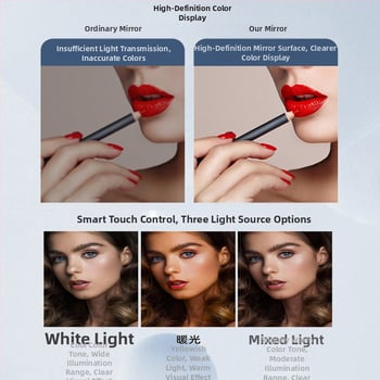 Oglindă cosmetică pentru birou cu cutie de depozitare