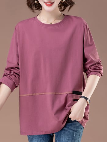 Γυναικείο μακρυμάνικο T‑shirt από 100% βαμβάκι, σε plus size, χαλαρή γραμμή, κατάλληλο για άνοιξη και φθινόπωρο