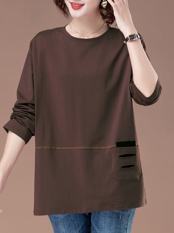 Γυναικείο μακρυμάνικο T‑shirt από 100% βαμβάκι, σε plus size, χαλαρή γραμμή, κατάλληλο για άνοιξη και φθινόπωρο