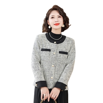 Jachetă Chanel-inspired pentru femei, modă primăvară-toamnă, pentru femei mature, top cu guler rotund