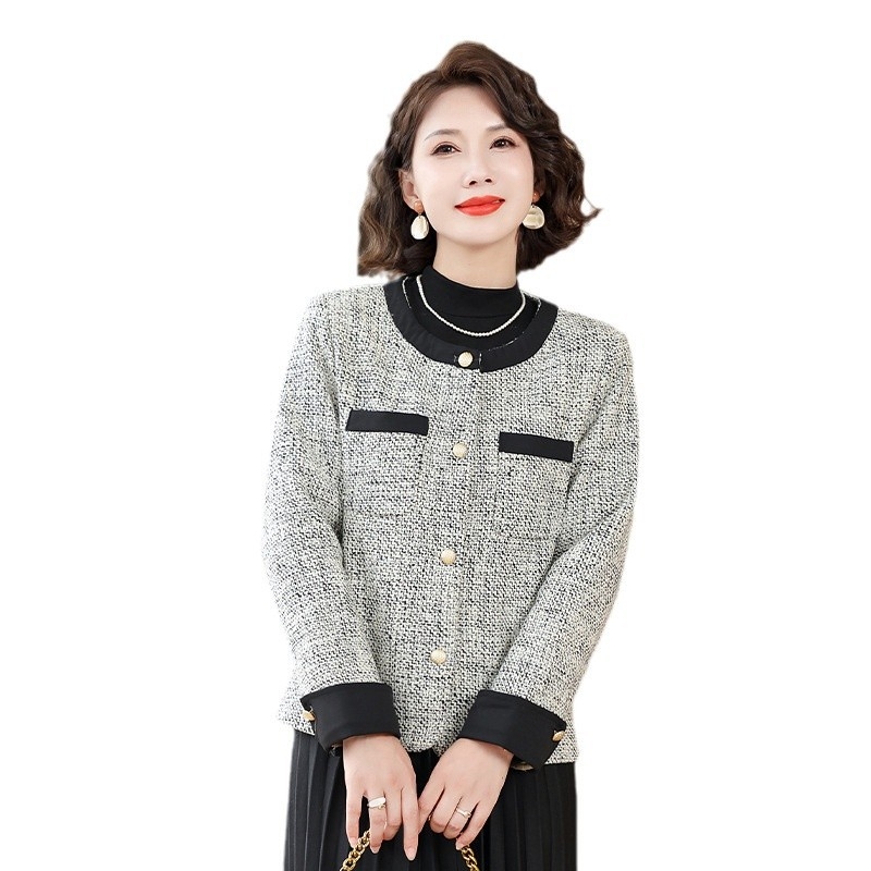 Jachetă Chanel-inspired pentru femei, modă primăvară-toamnă, pentru femei mature, top cu guler rotund