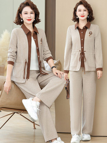 Jarný outfit pre mladé mamy: štýlová košeľa, top na jar a jeseň pre ženy v strednom veku a staršie, štýlový dvojdielny set