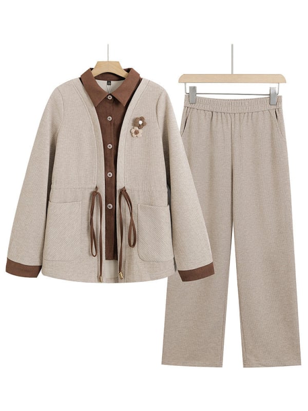 Jarný outfit pre mladé mamy: štýlová košeľa, top na jar a jeseň pre ženy v strednom veku a staršie, štýlový dvojdielny set