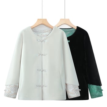 Bluza de damă în stil național pentru toamnă-iarnă, croială lejeră, guler rotund