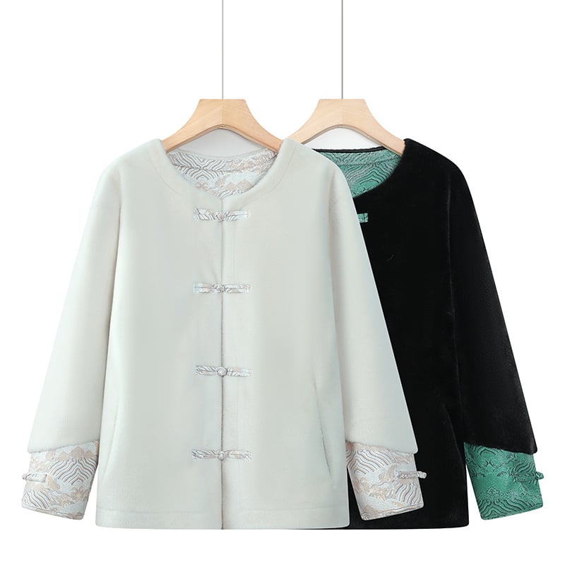 Bluza de damă în stil național pentru toamnă-iarnă, croială lejeră, guler rotund