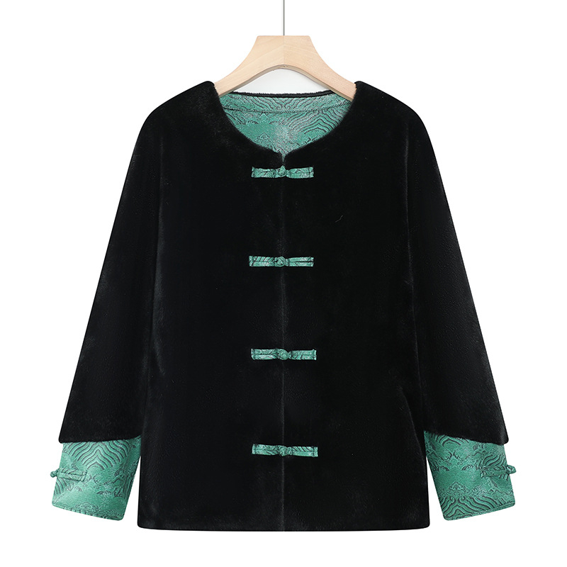 Bluza de damă în stil național pentru toamnă-iarnă, croială lejeră, guler rotund