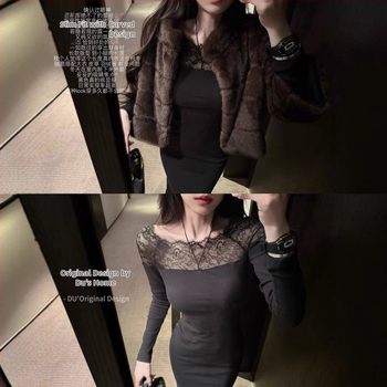 Nightfall Rose čipkované pletené bodycon šaty pre ženy, dlhé zimné šaty, zvýrazňujúce postavu