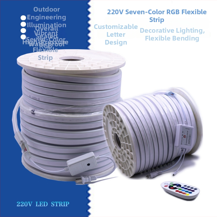 Εύκαμπτη RGB LED νεον λωρίδα 220V με σωλήνα σιλικόνης, αδιάβροχη, υψηλής φωτεινότητας για επιγραφές και αρχιτεκτονικό φωτισμό