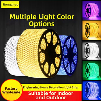Nepremokavný LED pás 220V RGB, dvojradový, do obývačky, mäkké neónové svetlo
