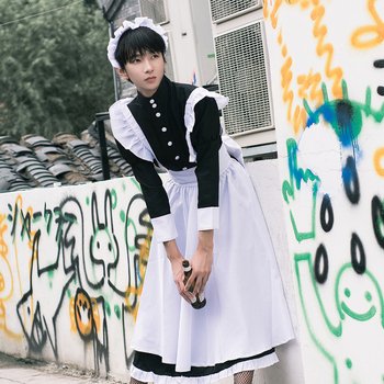 Čierny kostým služobníčky pre mužov, cosplay, roztomilé japonské Lolita šaty, anime kostým upratovačky