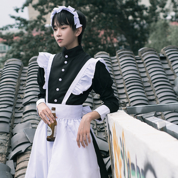 Čierny kostým služobníčky pre mužov, cosplay, roztomilé japonské Lolita šaty, anime kostým upratovačky