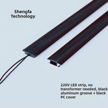 LED pás 220V, čierny, zabudovaný do vinárskej skrinky/vitríny, plochý, mimoriadne jasný, pevný pás, bez transformátora