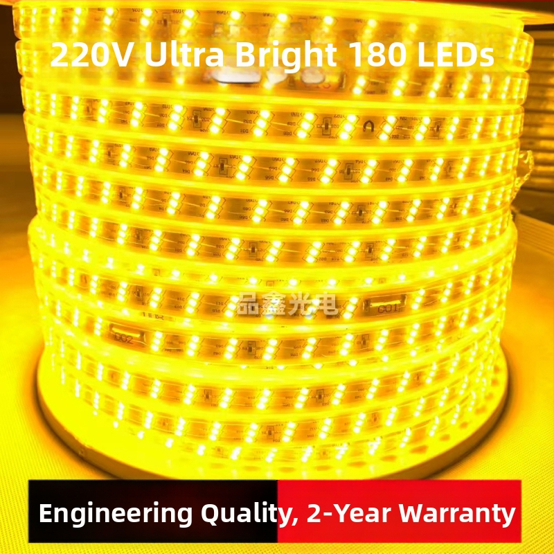 220V ultra jasná trojradová LED páska s 2835 LED, 180 diódami, IP67 vodotesná pre vnútorné aj vonkajšie osvetlenie