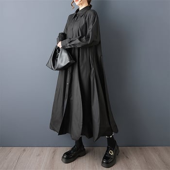 Καλλιτεχνικό casual trench coat μέσου μήκους, φθινοπωρινό-χειμωνιάτικο, σε στυλ Κορέας, loose fit, κομψό σακάκι