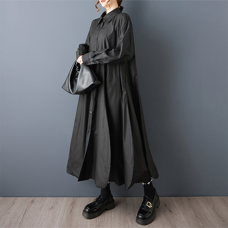 Καλλιτεχνικό casual trench coat μέσου μήκους, φθινοπωρινό-χειμωνιάτικο, σε στυλ Κορέας, loose fit, κομψό σακάκι