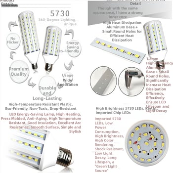 LED kukorica lámpa állandó árammal fotózáshoz, nagy teljesítményű, E27 foglalat, 150/100W, 6000K, 4000 lm, 360° sugárzás, SMD5730, CRI 80, nem dimmelhető, 10000 óra